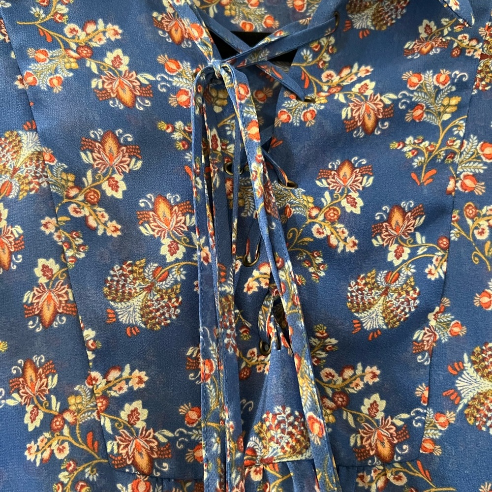 Forever 21 M Grannycore Sheer Flowy Floral Collared Tie Front Long Sleeve Top - Picture 7 of 7